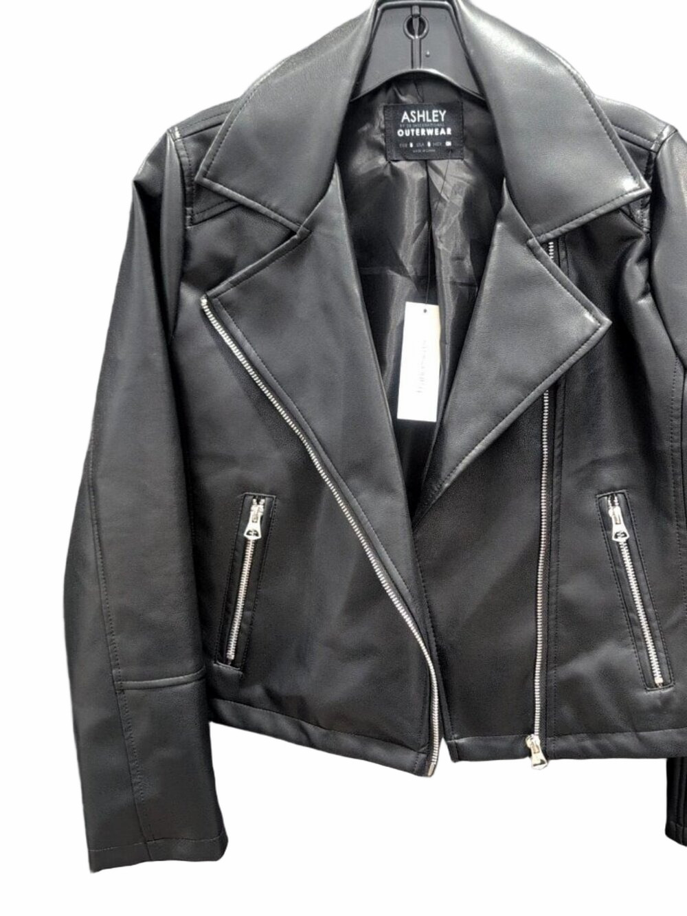 Ashley International Black Faux Leather Moto Jacket Small - Picture 2 of 13